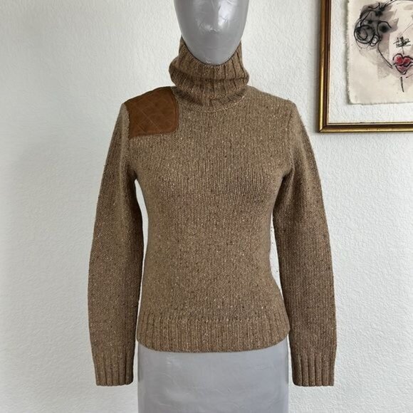 Ralph Lauren Blue Label Wool Cashmere Suede Patch Turtleneck Sweater - Picture 1 of 8